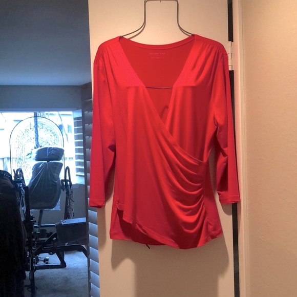 Coldwater Creek Tops - Coldwater Creek Orange Low V-Neck 3/4 Sleeve Top Size Large